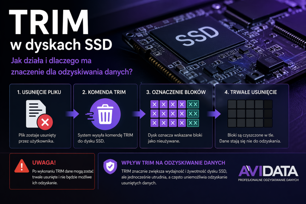 Schemat działania funkcji TRIM w dyskach SSD